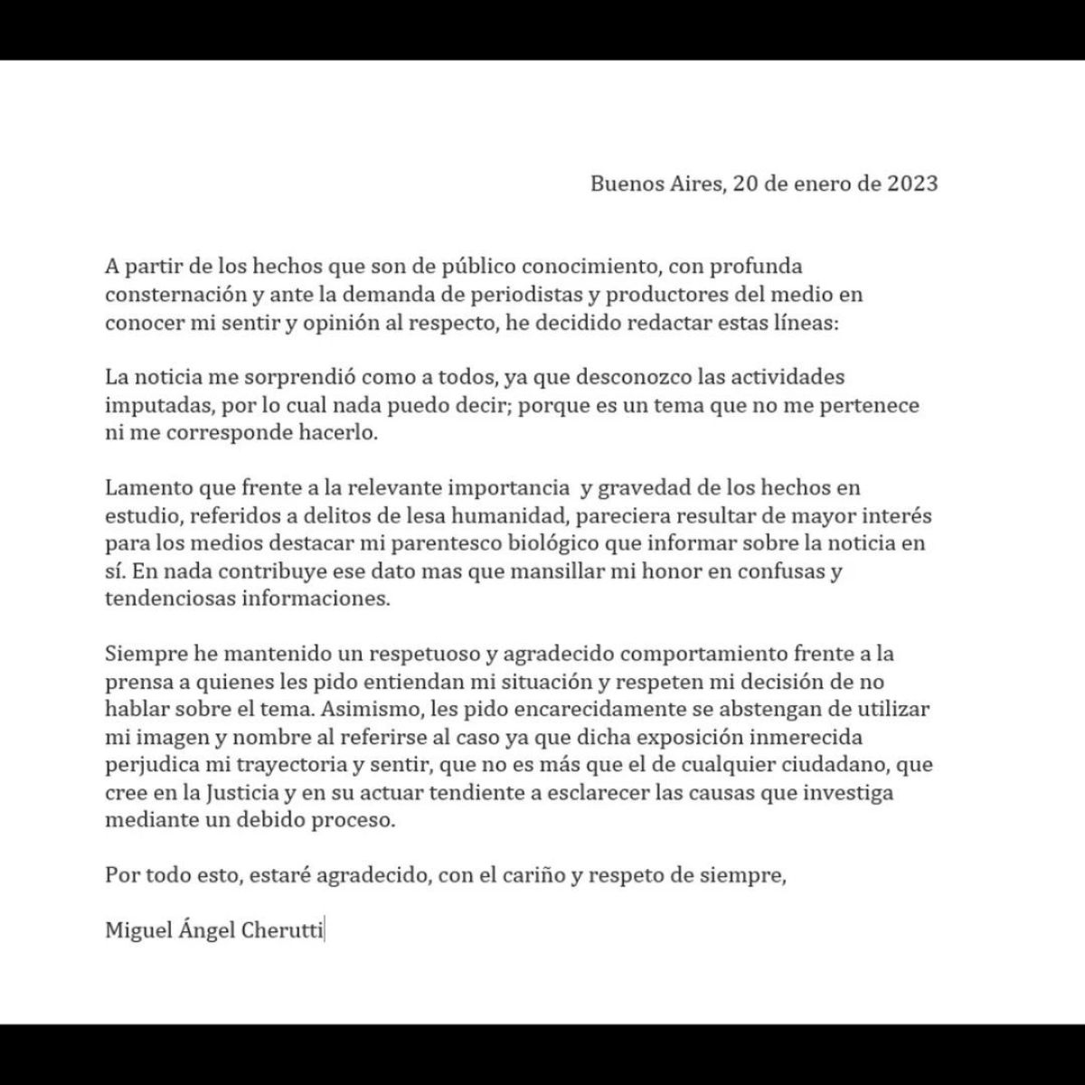 El comunicado de Miguel Ángel Cherutti tras el pedido de captura de su