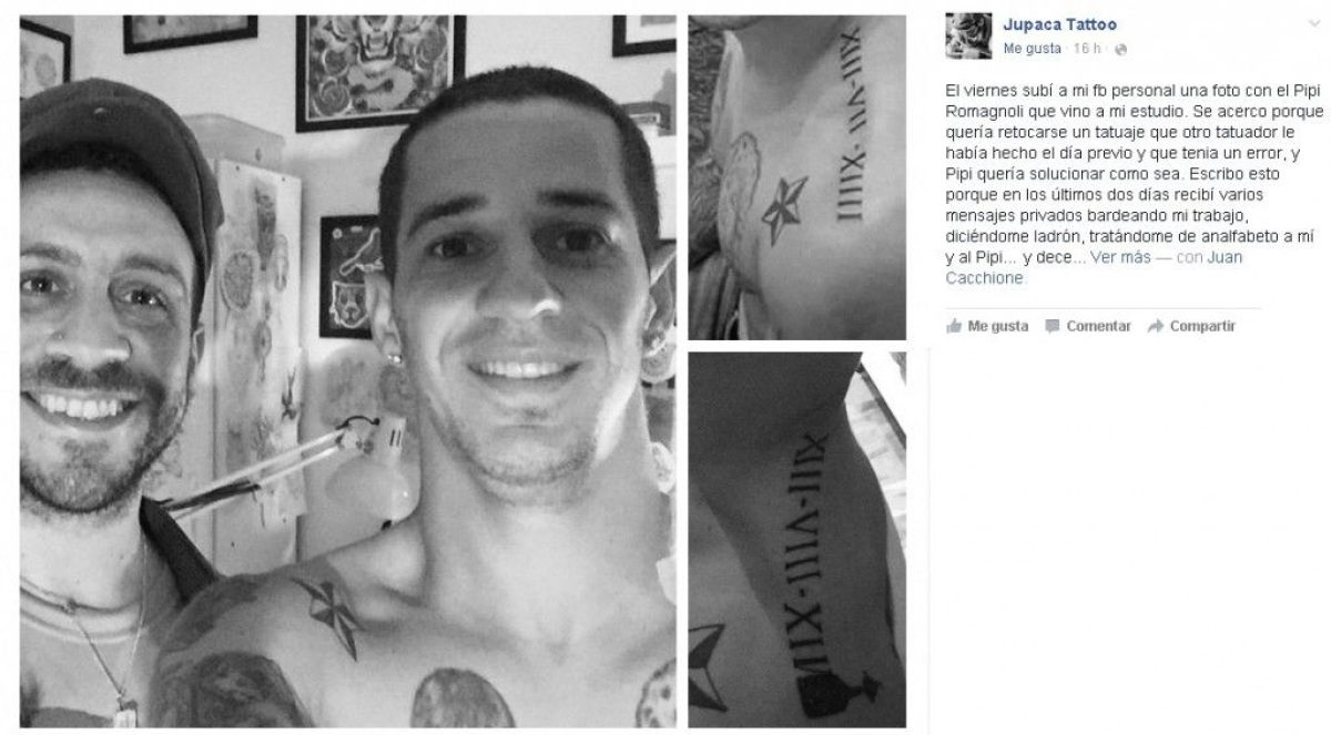 Arreglaron el error en el tatuaje de Romagnoli