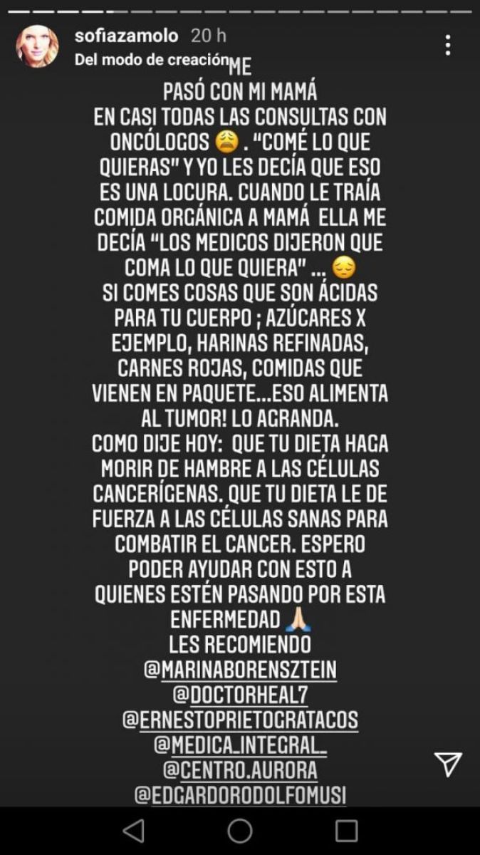 Los posteos de Sofía Zámolo contra la medicina tradicional tras la muerte de su mamá