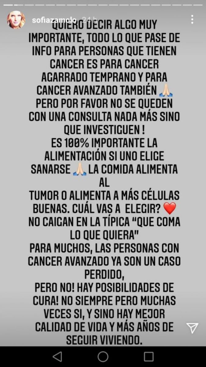 Los posteos de Sofía Zámolo contra la medicina tradicional tras la muerte de su mamá