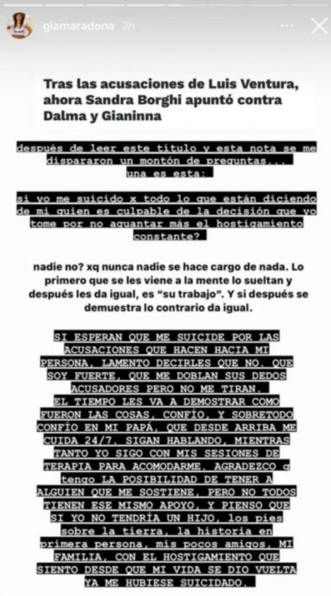 ¿Gianinna Maradona pensó en quitarse la vida tras la muerte de Diego?