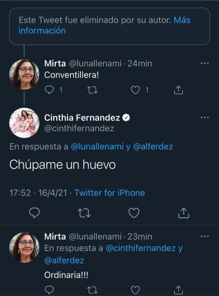 Cinthia Fernández publicó fuertes tweets en contra del presidente y luego los borró