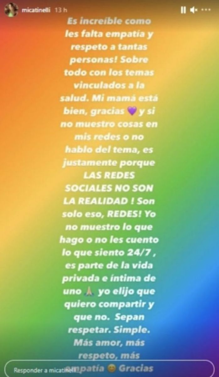 Mica Tinelli salió al cruce en las redes sociales