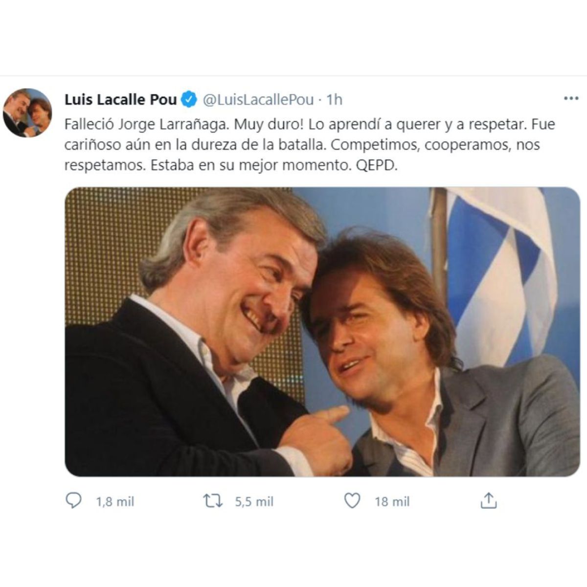 Murió Jorge Larrañaga, ministro del Interior de Uruguay