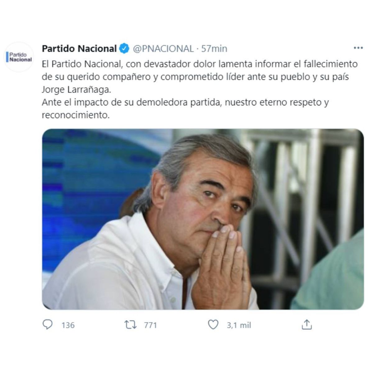 Murió Jorge Larrañaga, ministro del Interior de Uruguay