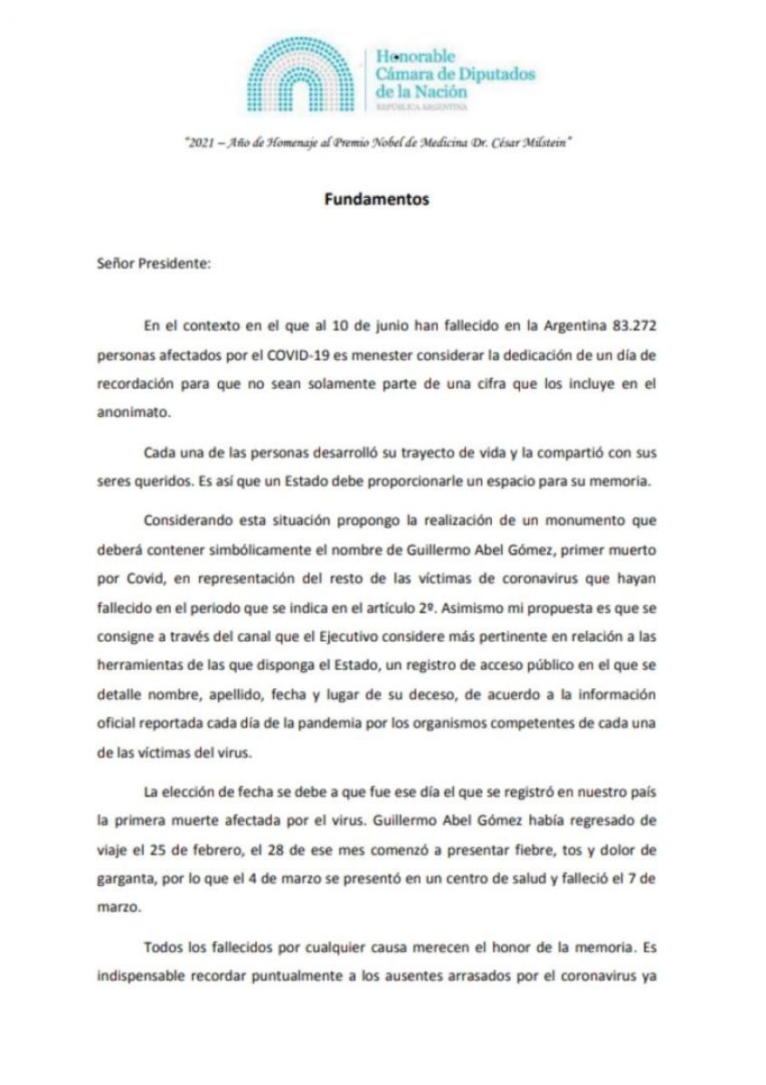 "Día de la Memoria de los Muertos por Covid", el proyecto de ley presentado por Juntos por el Cambio