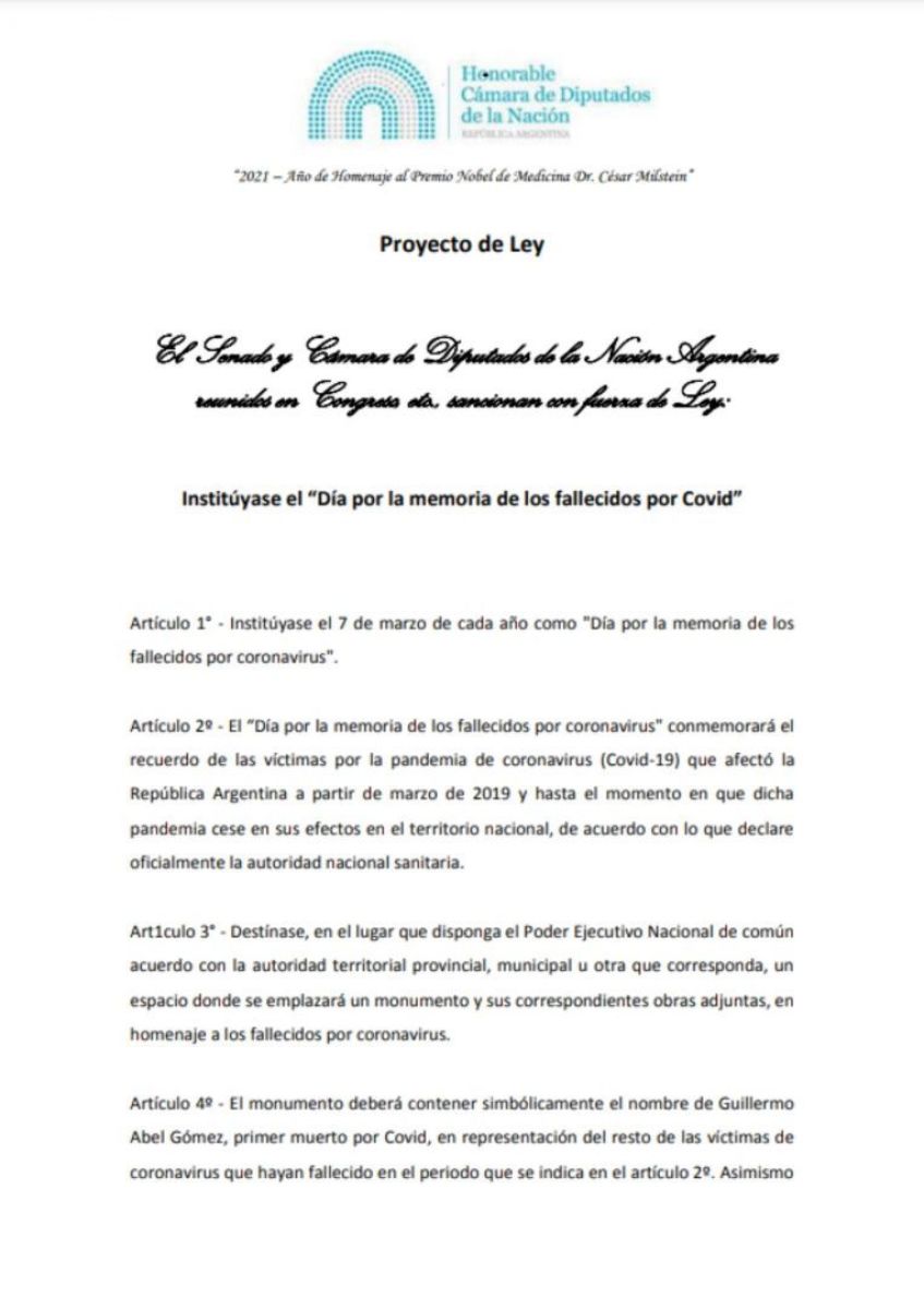 "Día de la Memoria de los Muertos por Covid", el proyecto de ley presentado por Juntos por el Cambio