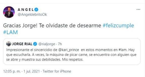 Ángel de Brito le respondió a Jorge Rial en Twitter