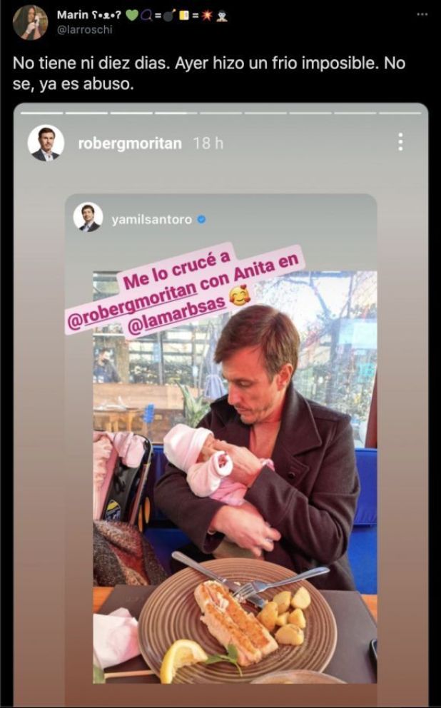 Duras críticas a Roberto García Moritán por salir con Ana, su hija recién nacida con Pampita, un día de frío