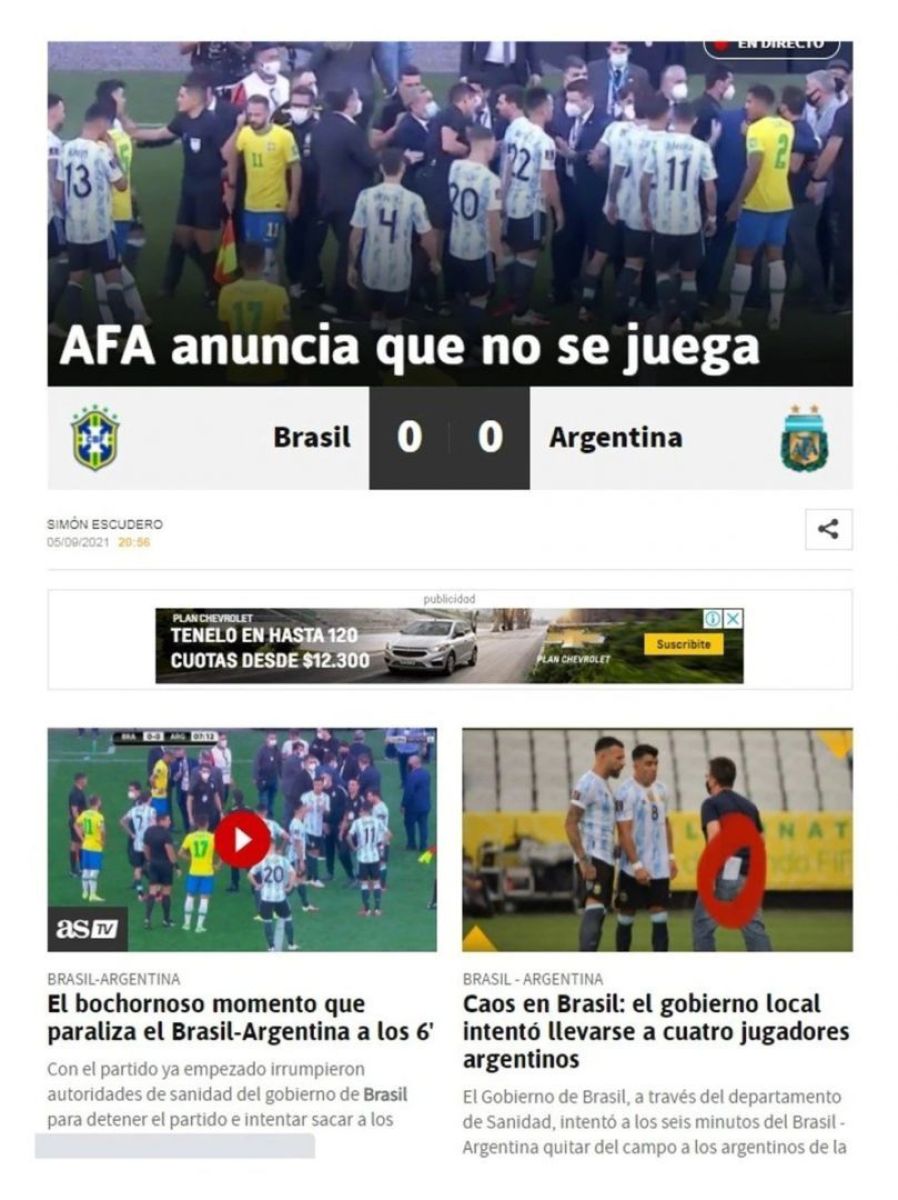 "Bochorno", "Escándalo", "Caos": cómo reflejó la prensa mundial la suspensión de Brasil-Argentina