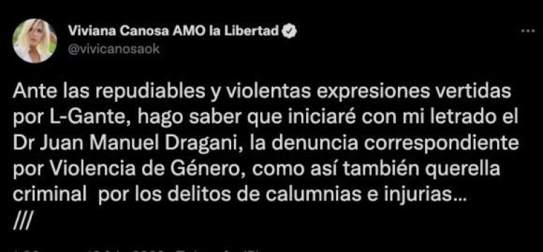 Viviana Canosa informó que va a demandar a L-Gante y lanzó una filosa chicana al colectivo feminista
