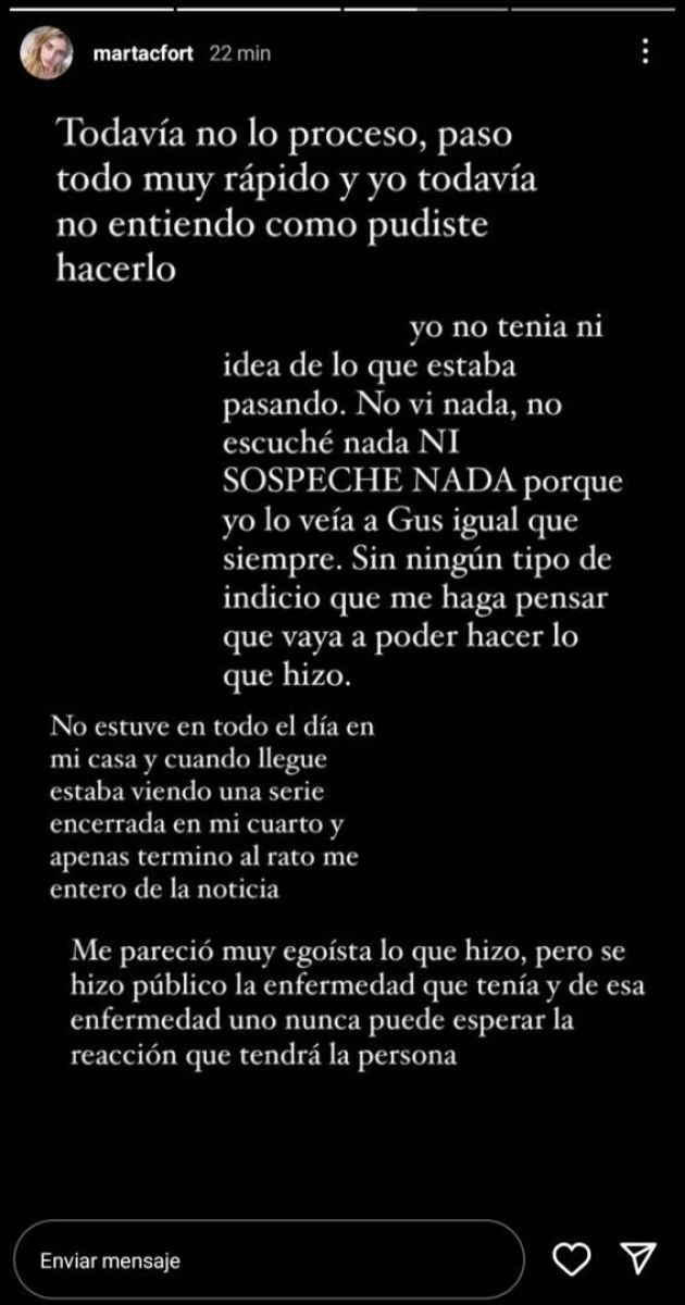 La carta de Marta Fort a Gustavo Martínez: "No entiendo cómo pudiste hacerlo"
